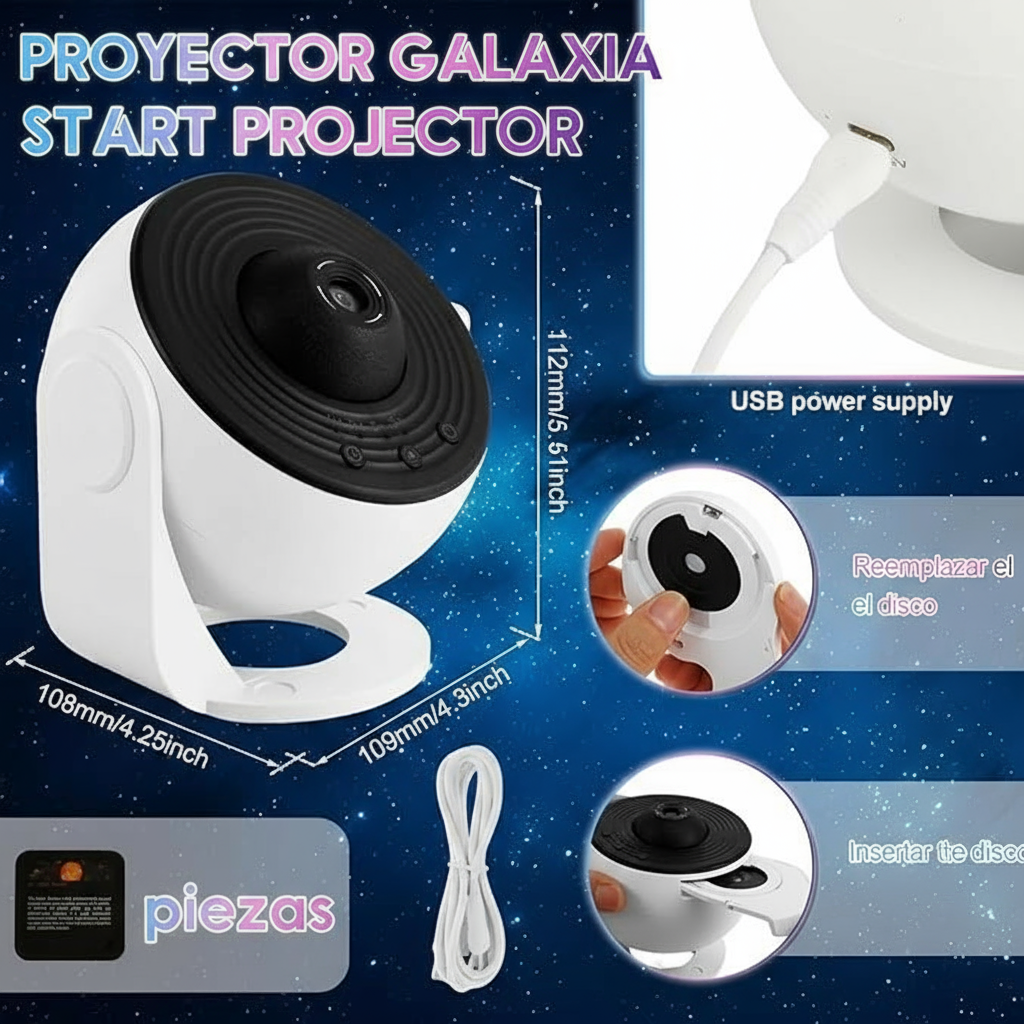 Proyector de Galaxia Stars & Go HD - 13 Discos de Proyección con Rotación 360°