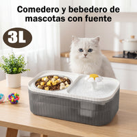 Comedero y bebedero de mascotas con fuente