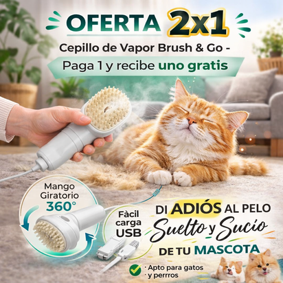 Cepillo Vapor Para Mascotas Brush & Go  Pack 2 Cepillos